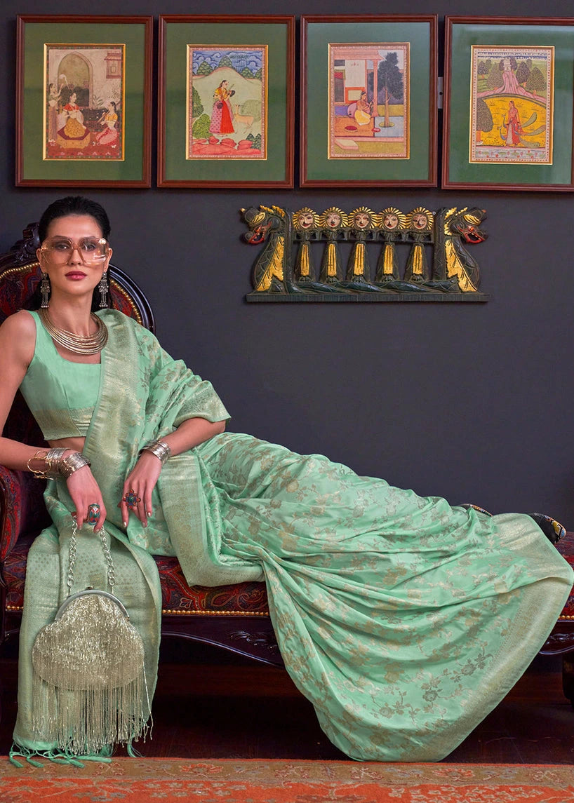 Ocean Green Soft Banarasi Silk Saree
