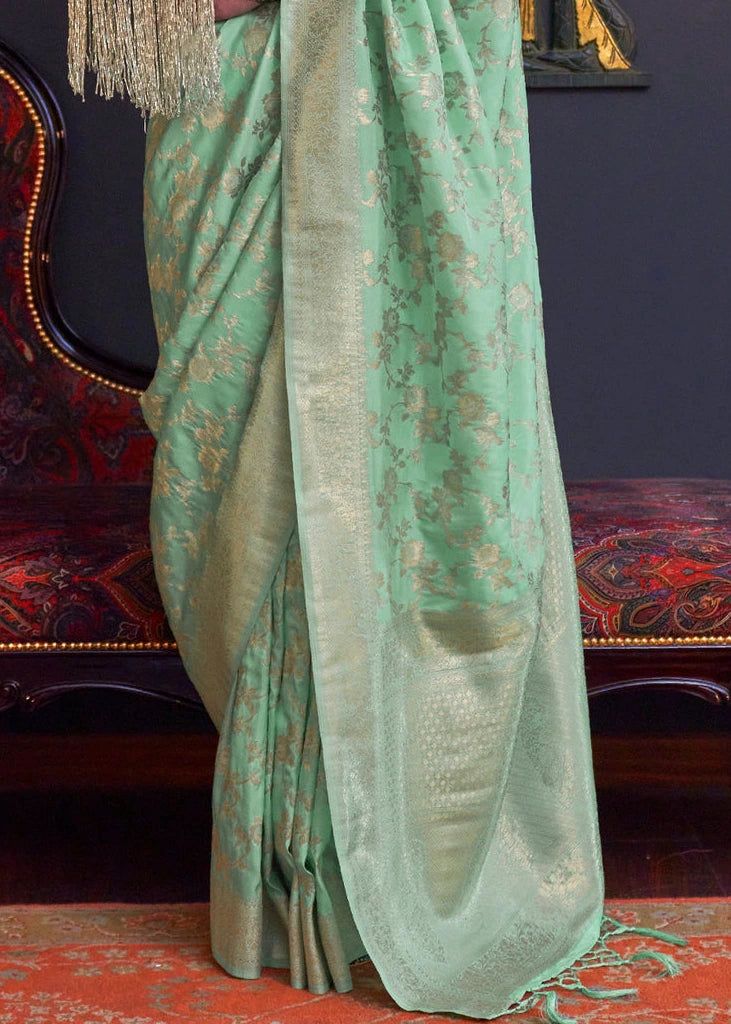 Ocean Green Soft Banarasi Silk Saree