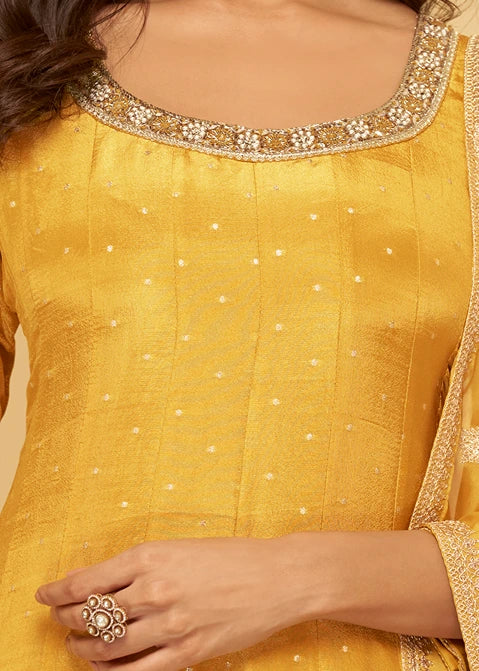 Yellow Silk Anarkali Gown Suit With Dupatta
