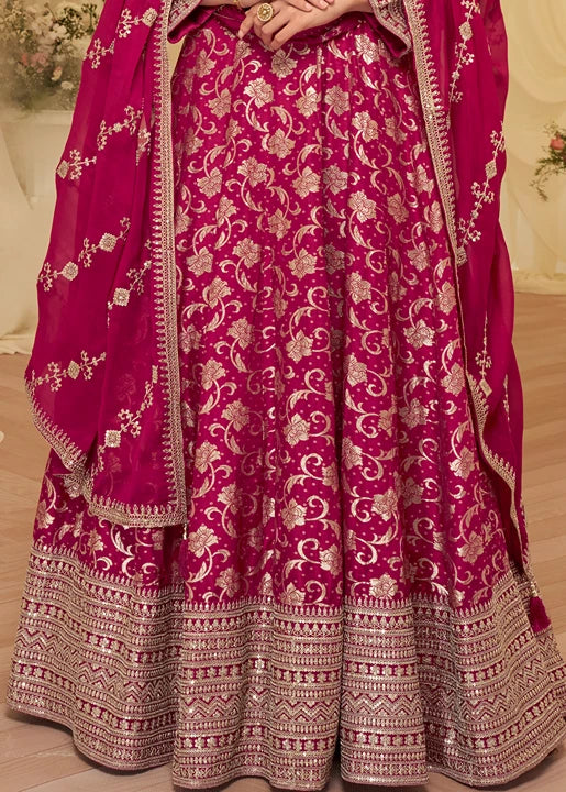 Deep Rani Pink Silk Anarkali Gown Suit With Dupatta