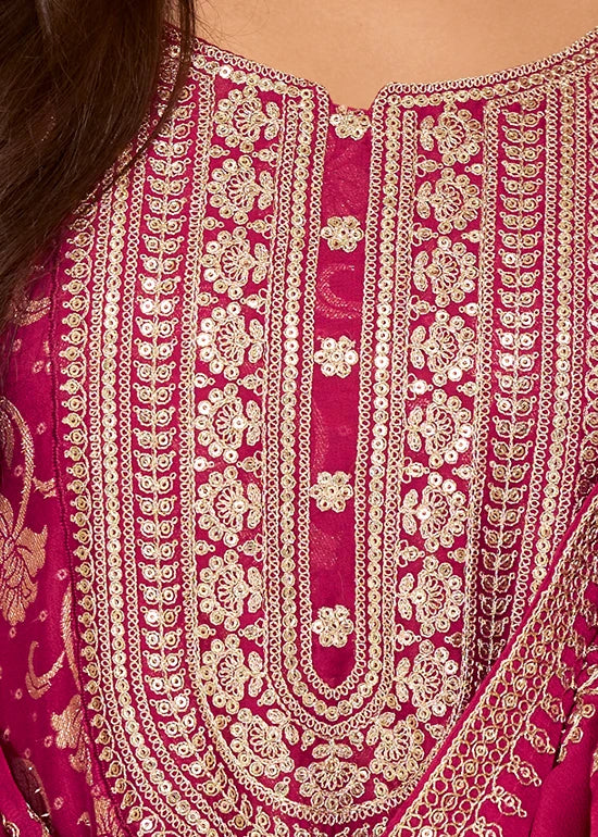 Deep Rani Pink Silk Anarkali Gown Suit With Dupatta