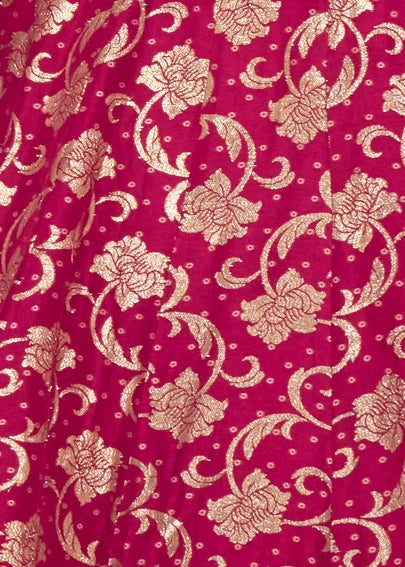 Deep Rani Pink Silk Anarkali Gown Suit With Dupatta