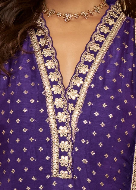 Violet Purple Silk Anarkali Gown Suit With Dupatta