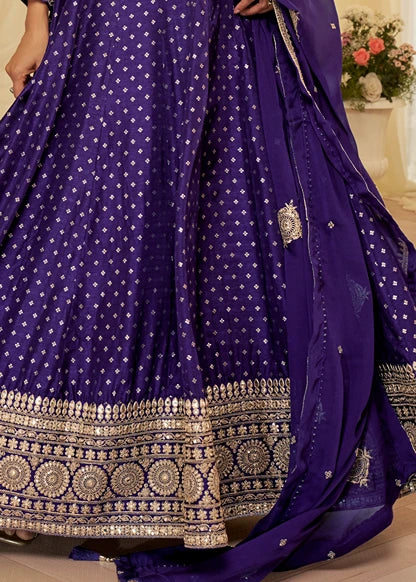Violet Purple Silk Anarkali Gown Suit With Dupatta