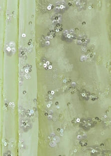 Pure Georgette Party Wear Pastel Green Sequins Floral Saree