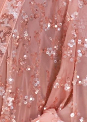 Pure Georgette Party Wear Peach Sequins Floral Saree