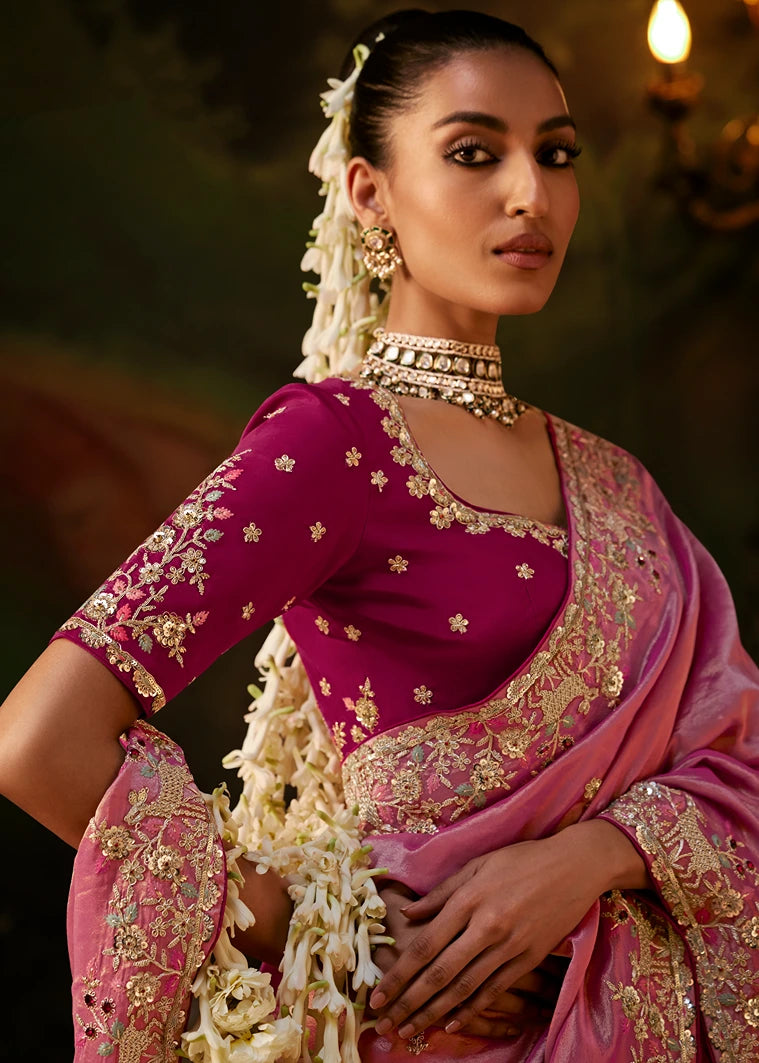 Pure Tissue Silk Blush Pink Embroidered Saree