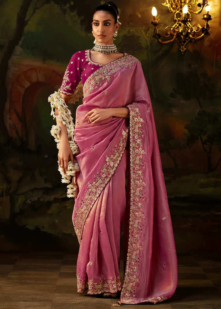 Pure Tissue Silk Blush Pink Embroidered Saree