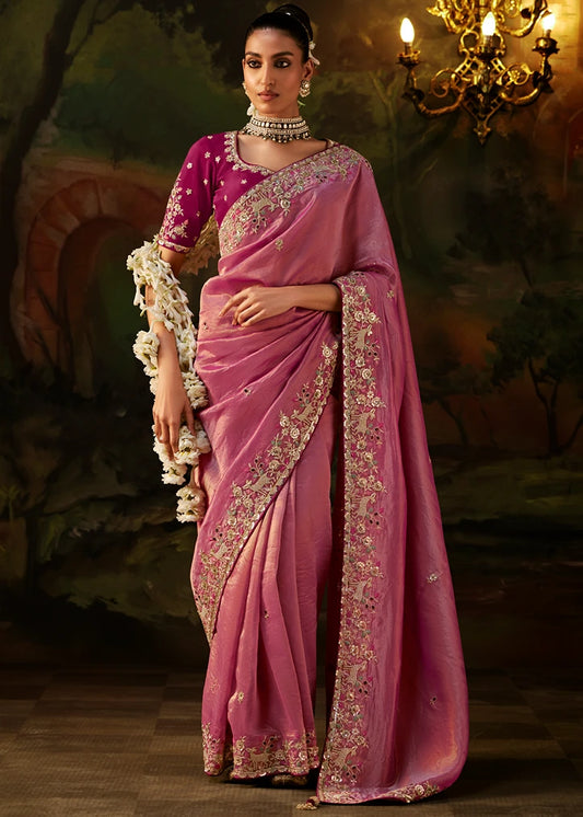 Pure Tissue Silk Blush Pink Embroidered Saree
