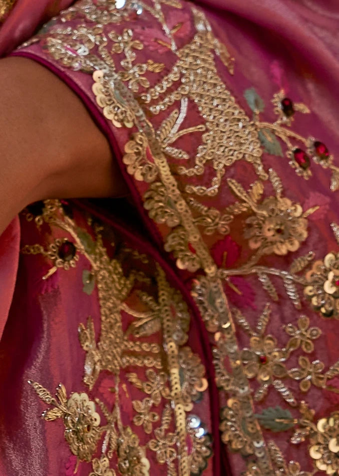 Pure Tissue Silk Blush Pink Embroidered Saree