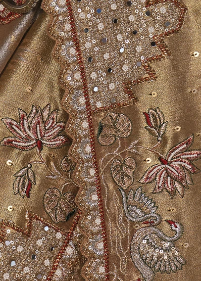 Silver & Golden Kanjivaram Silk Embroidered Saree With Red Blouse