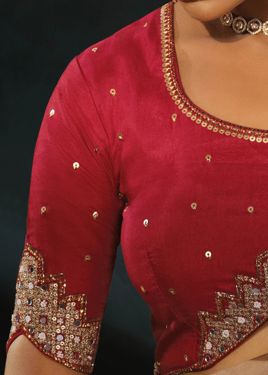 Silver & Golden Kanjivaram Silk Embroidered Saree With Red Blouse
