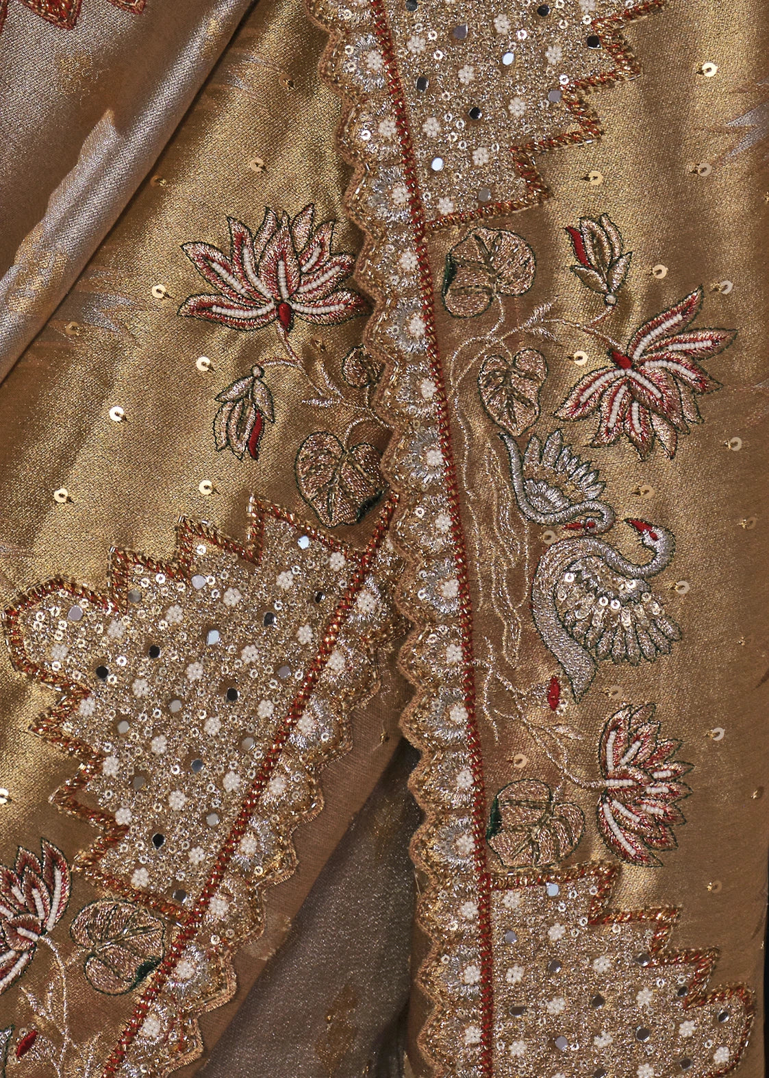 Silver & Golden Kanjivaram Silk Embroidered Saree With Red Blouse