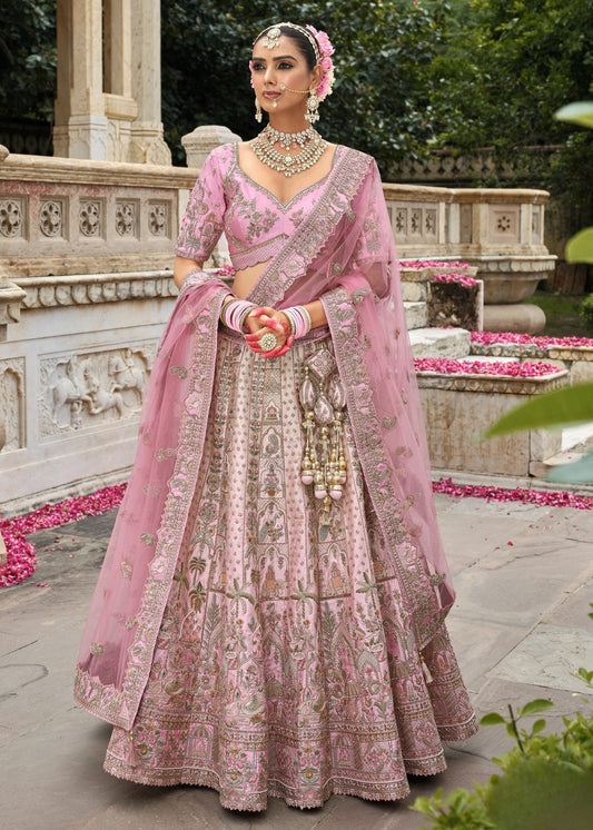 Pastel Pink Silk Bridal Lehenga Choli