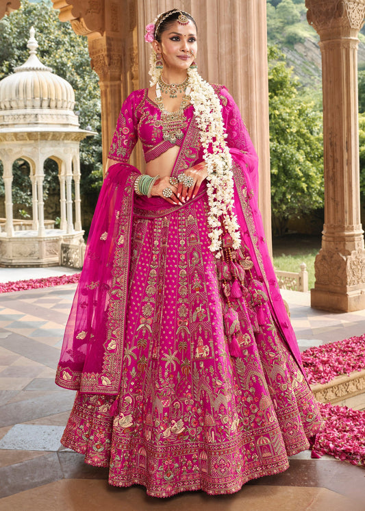 Pink Silk Embroidered Bridal Lehenga Choli