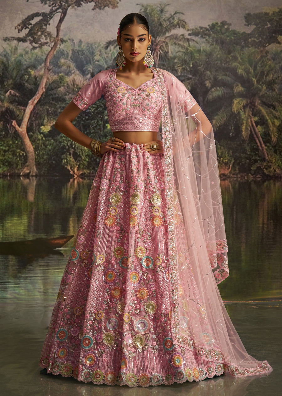 Pink Net Lehenga Choli