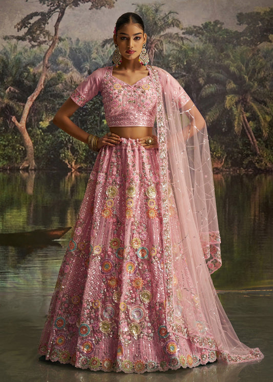 Pink Net Lehenga Choli