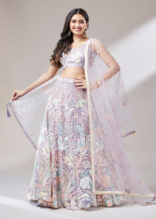 Mauve Purple Lehenga Choli With Sequins Embroidery