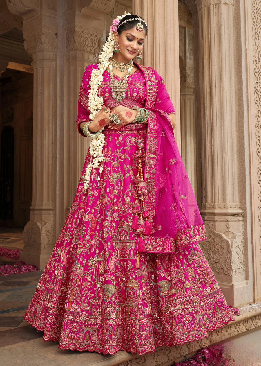 Fuchsia Pink Silk Bridal Lehenga Choli with Zari Work