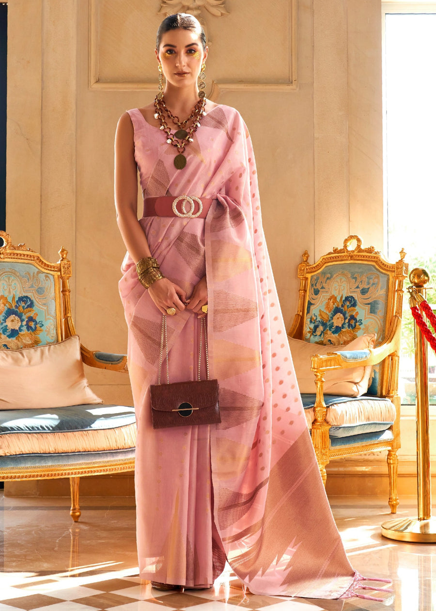 Kanjivaram Tissue Silk Pastel Pink Handloom Weaving Saree