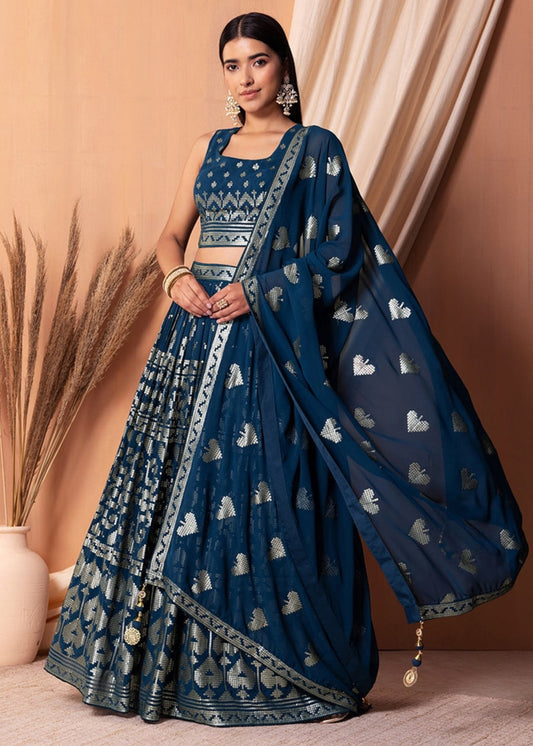 Navy Blue Sequins Work Georgette Bridesmaids Lehenga Choli