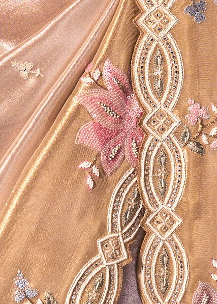 Cream & Golden Kanjivaram Silk Embroidered Saree