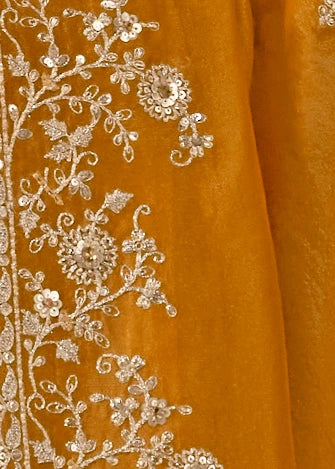 Pure Tissue Silk Yellow Embroidered Saree With Blue Blouse