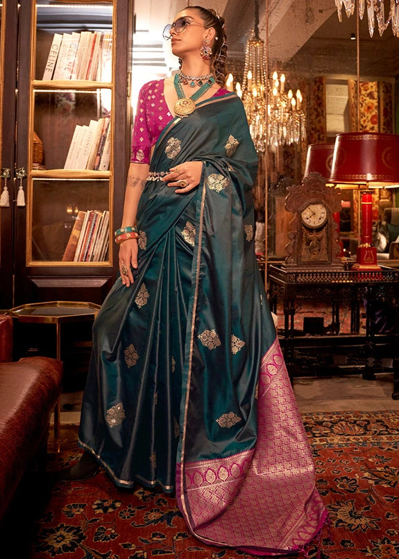 Handloom Banarasi Satin Silk Green Saree