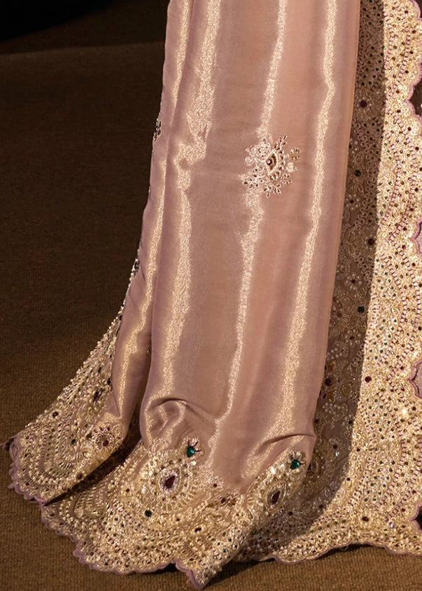 Rose Gold Kanjivaram Silk Embroidered Saree With Dupatta