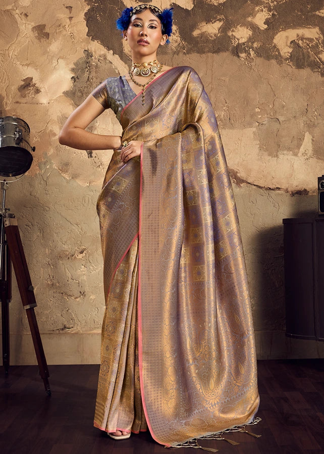 Grey Banarasi Silk Saree