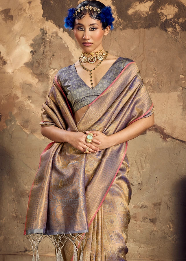 Grey Banarasi Silk Saree