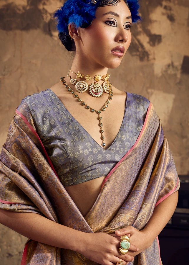 Grey Banarasi Silk Saree