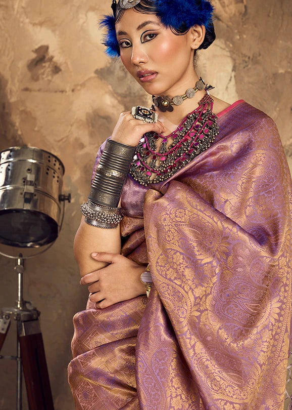 Lilac Purple Banarasi Silk Saree