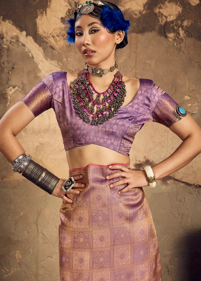 Lilac Purple Banarasi Silk Saree