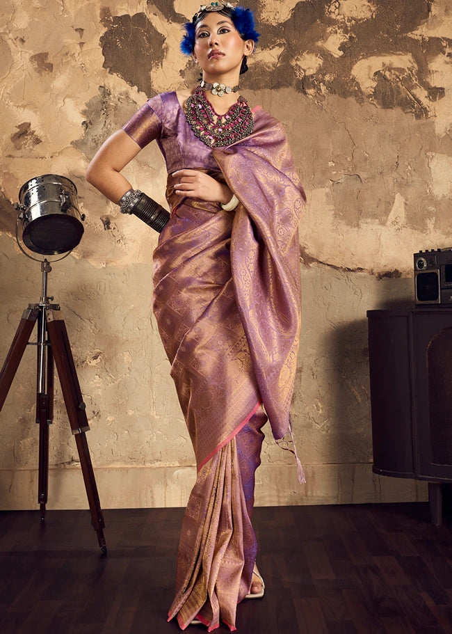 Lilac Purple Banarasi Silk Saree