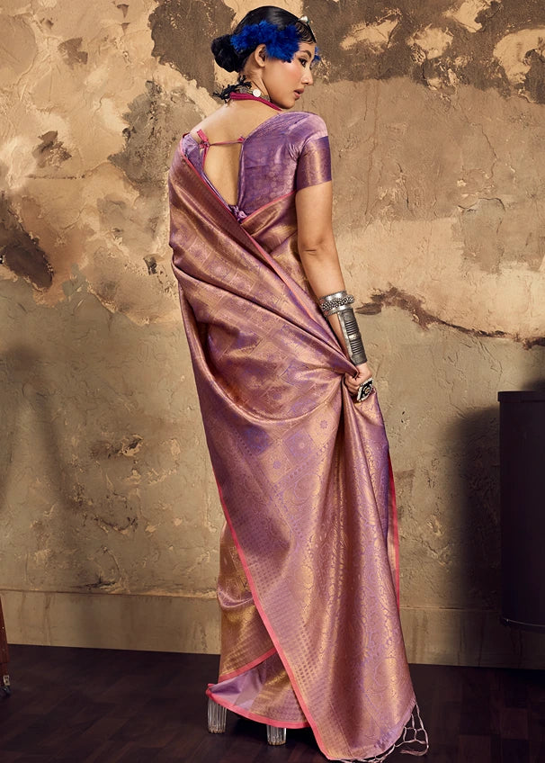 Lilac Purple Banarasi Silk Saree