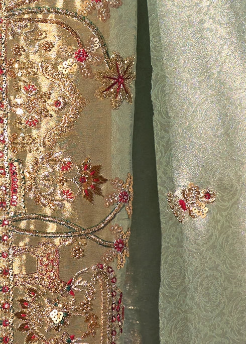 Pista Green Kanjivaram Silk Embroidered Saree