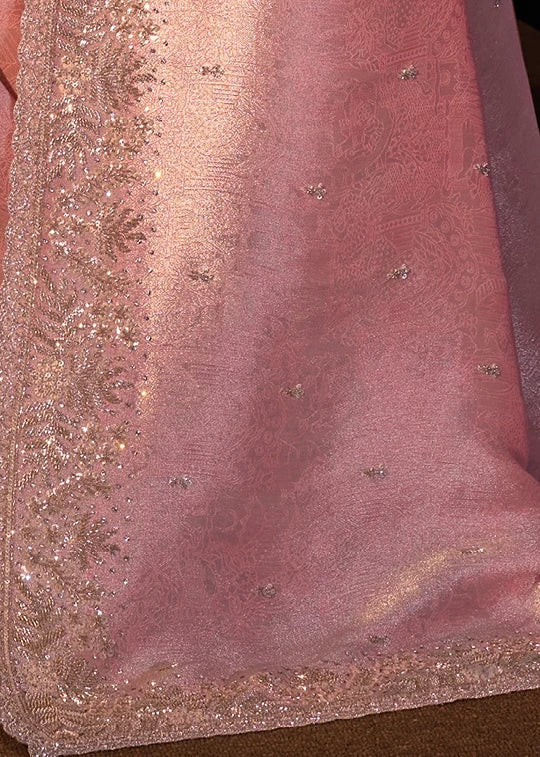 Pastel Pink Kanjivaram Silk Embroidered Saree