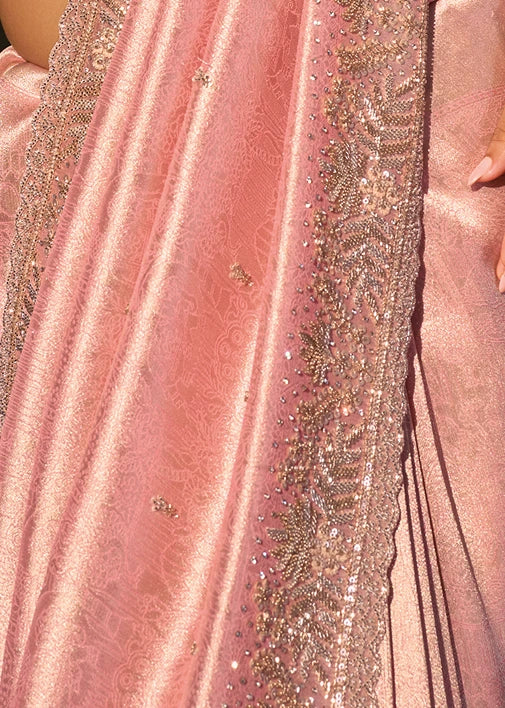 Pastel Pink Kanjivaram Silk Embroidered Saree