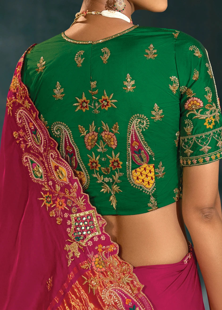Rani Pink Banarasi Gajji Silk Embroidered Bridal Gharchola Saree