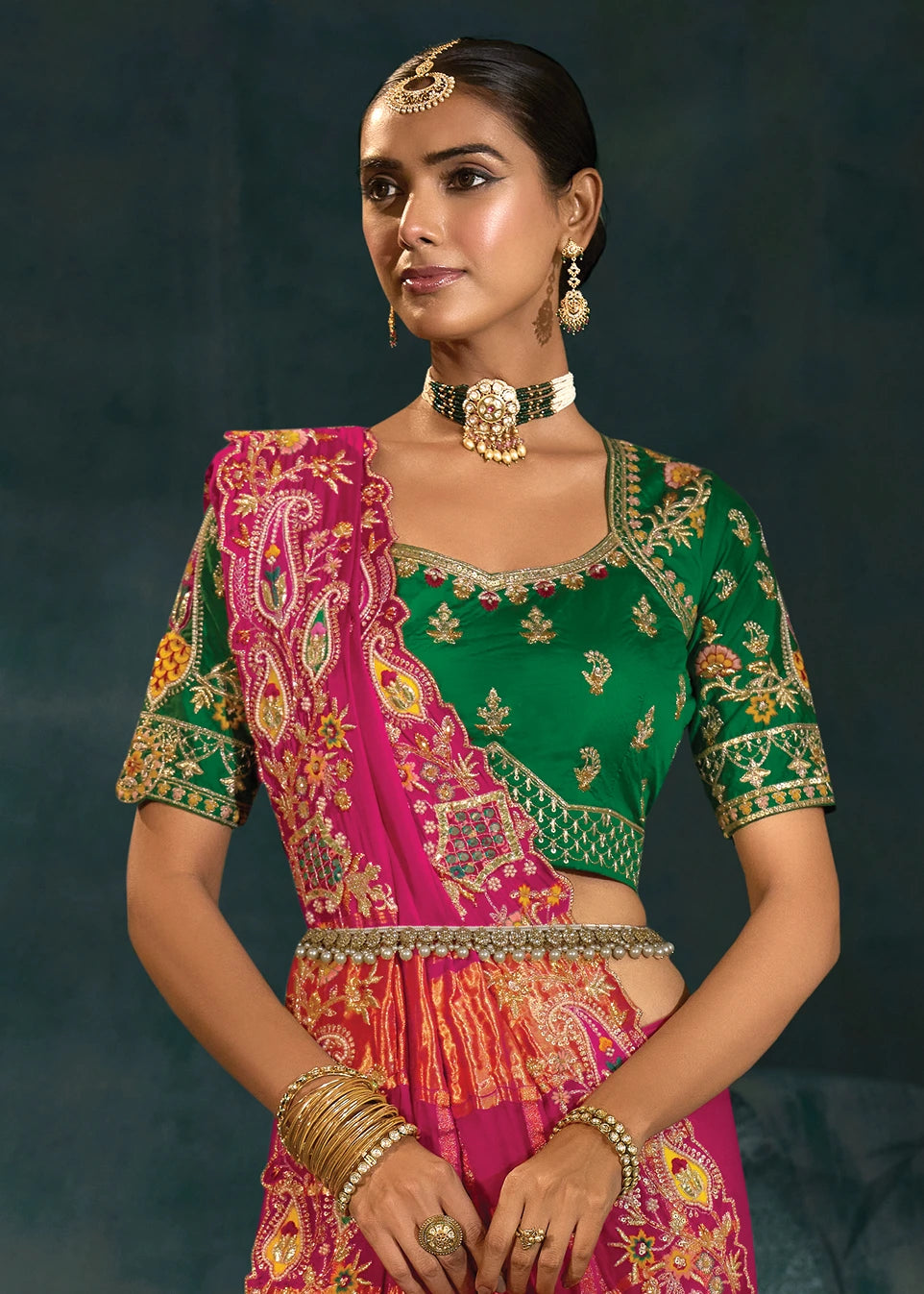 Rani Pink Banarasi Gajji Silk Embroidered Bridal Gharchola Saree