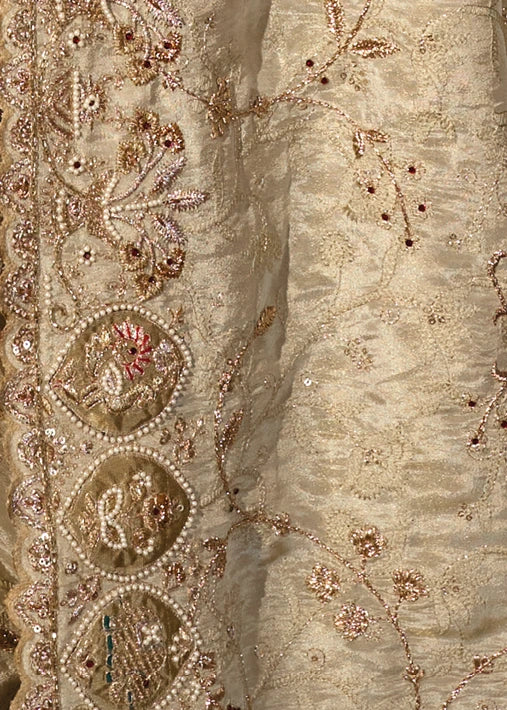 Ivory Cream Kanjivaram Silk Embroidered Saree