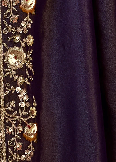 Pure Tissue Silk Purple Embroidered Saree With Yellow Blouse