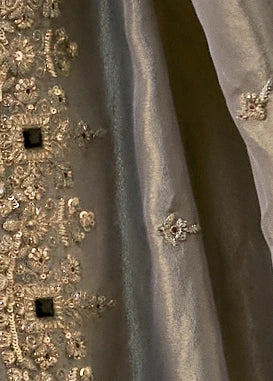 Pure Tissue Silk Silver Embroidered Saree With Purple Blouse