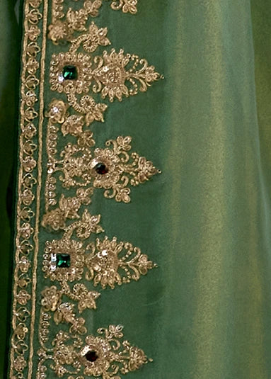 Pure Tissue Silk Sea Green Embroidered Saree