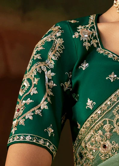 Pure Tissue Silk Sea Green Embroidered Saree