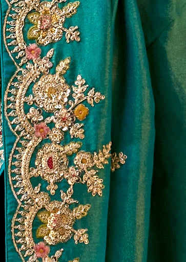 Pure Tissue Silk Turquoise Blue Embroidered Saree