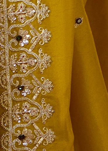 Pure Tissue Silk Yellow Embroidered Saree With Green Blouse