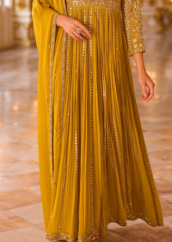 Mustard Yellow Anarkali Gown Suit With Dupatta