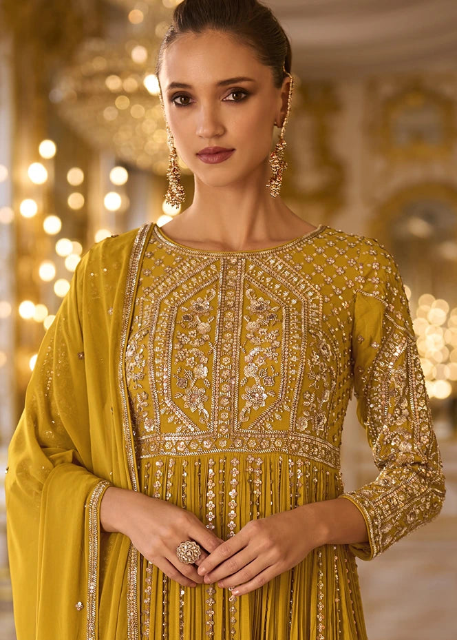 Mustard Yellow Anarkali Gown Suit With Dupatta